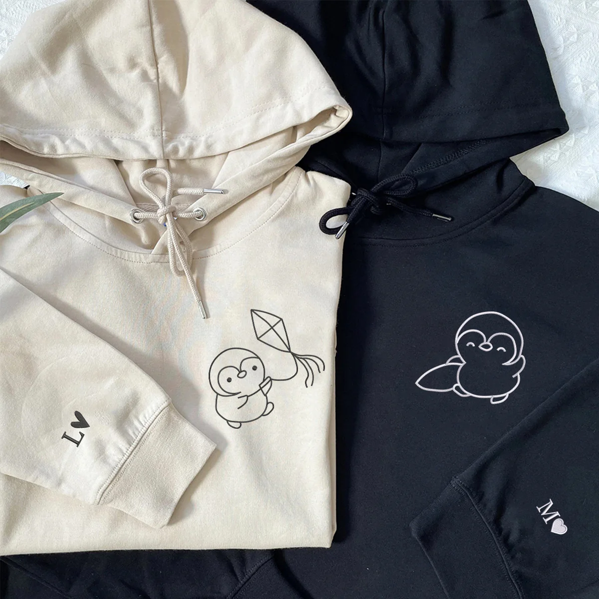 Custom Embroidered Summer Penguin Matching Hoodies for Couples - Image 4