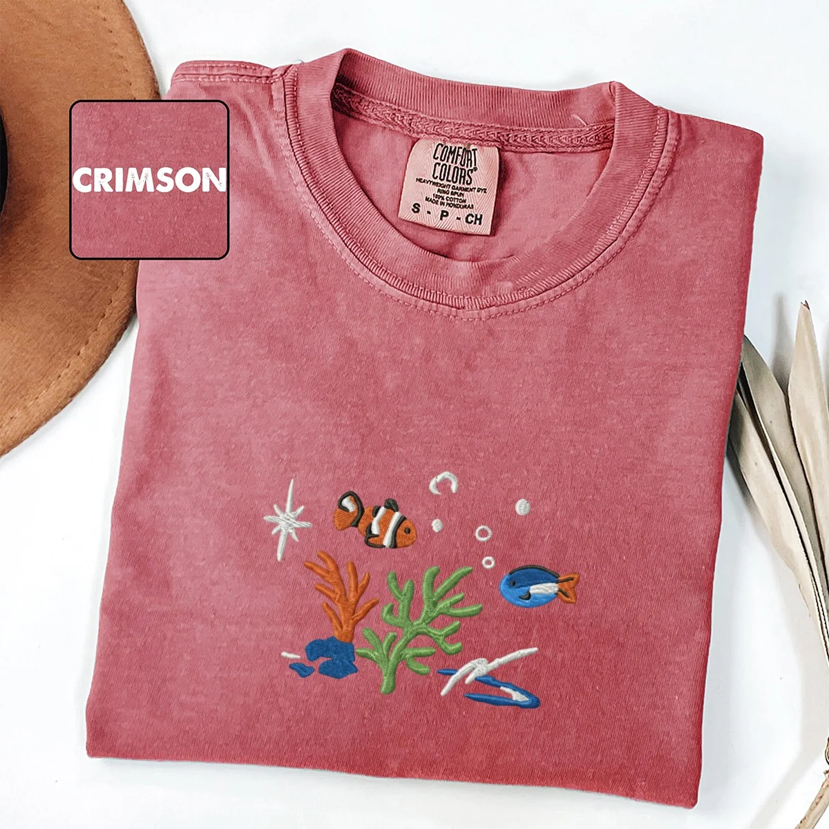 Custom Embroidered Summer T-Shirt – Beach Ocean Fish & Coral Reef Tee - Image 3