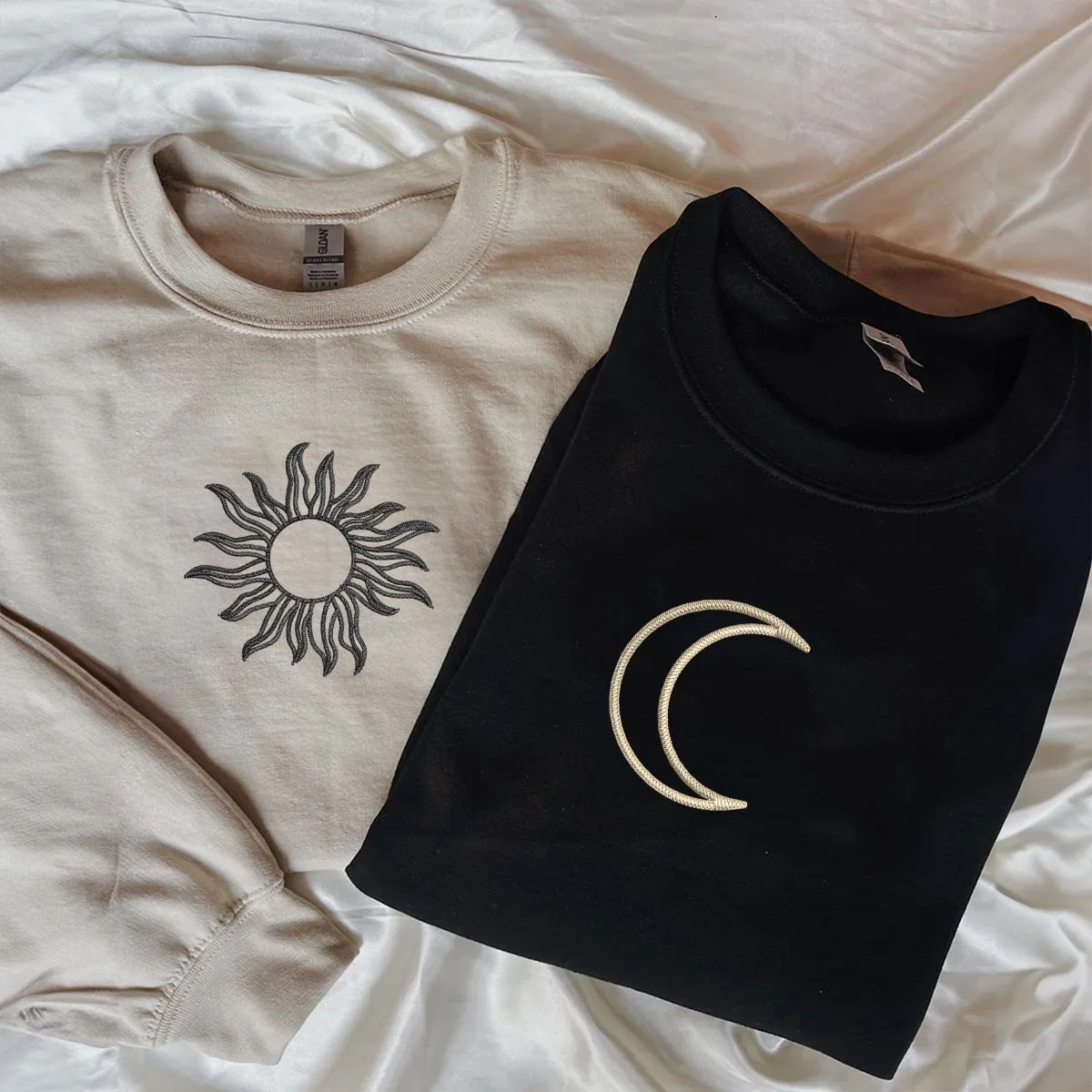 Custom Embroidered Sun and Moon Matching Hoodies for Couples - Image 4