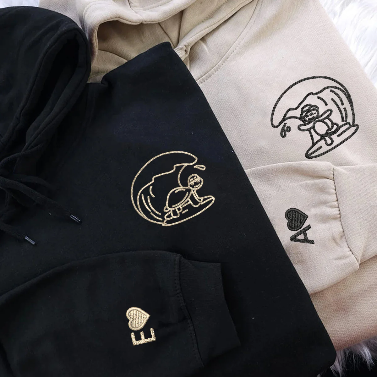 Custom Embroidered Surfs Up Turtles Matching Hoodies for Couples - Image 5