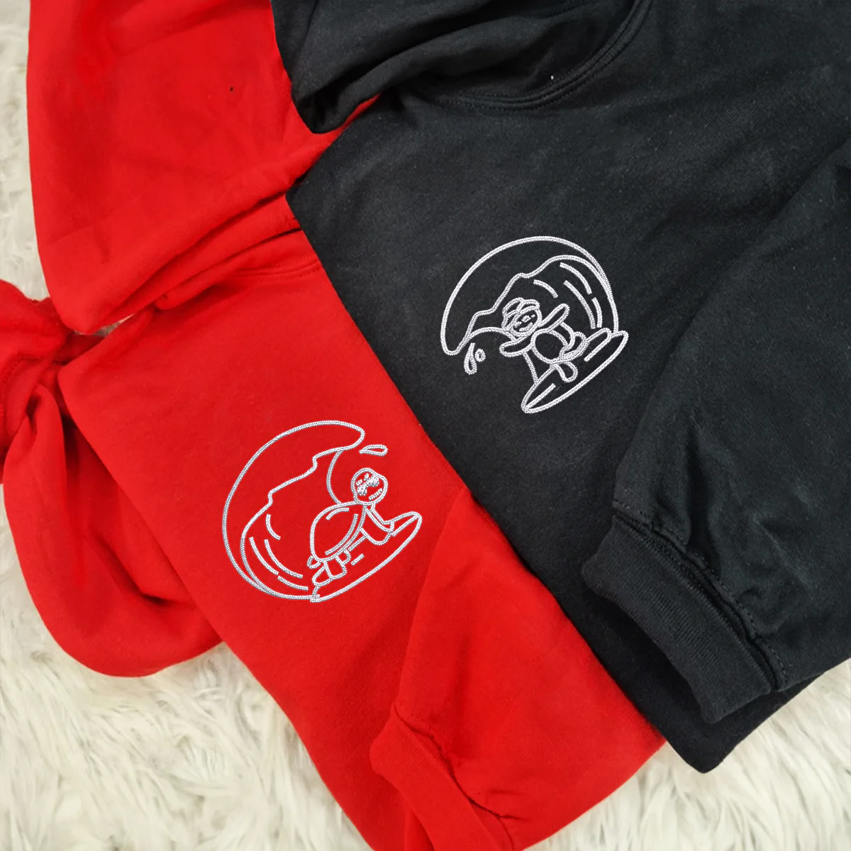 Custom Embroidered Surfs Up Turtles Matching Hoodies for Couples - Image 6