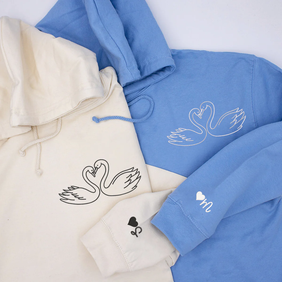 Custom Embroidered Swan Love Matching Hoodies for Couples - Image 2