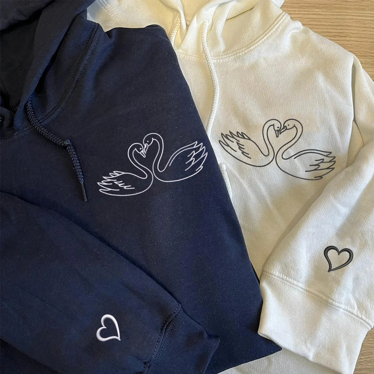 Custom Embroidered Swan Love Matching Hoodies for Couples - Image 3