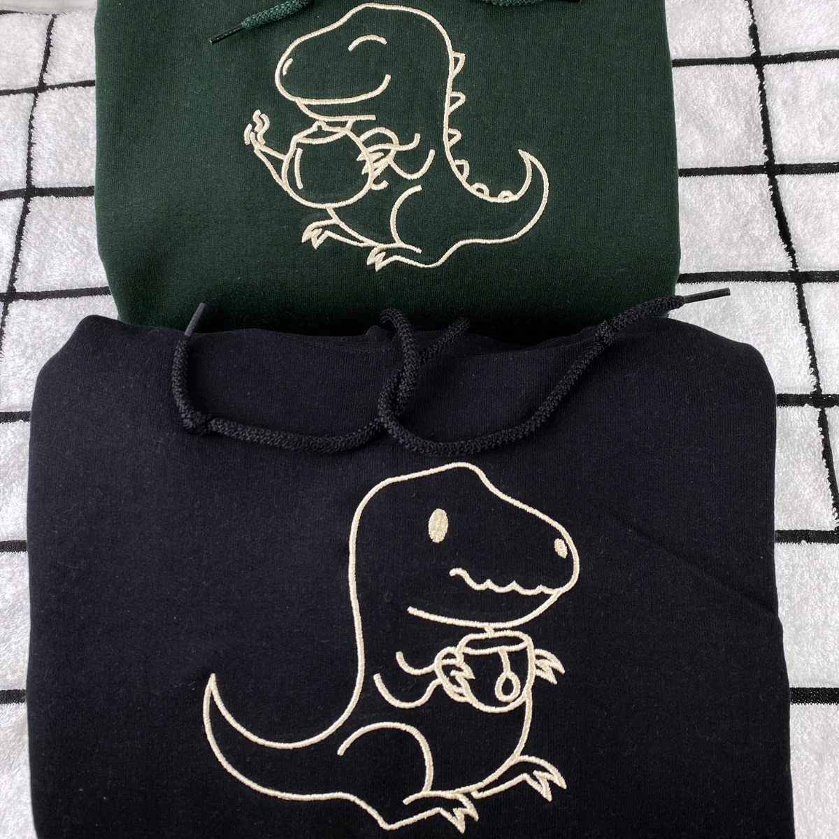 Custom Embroidered Tea Rex Matching Hoodies for Couples - Image 2
