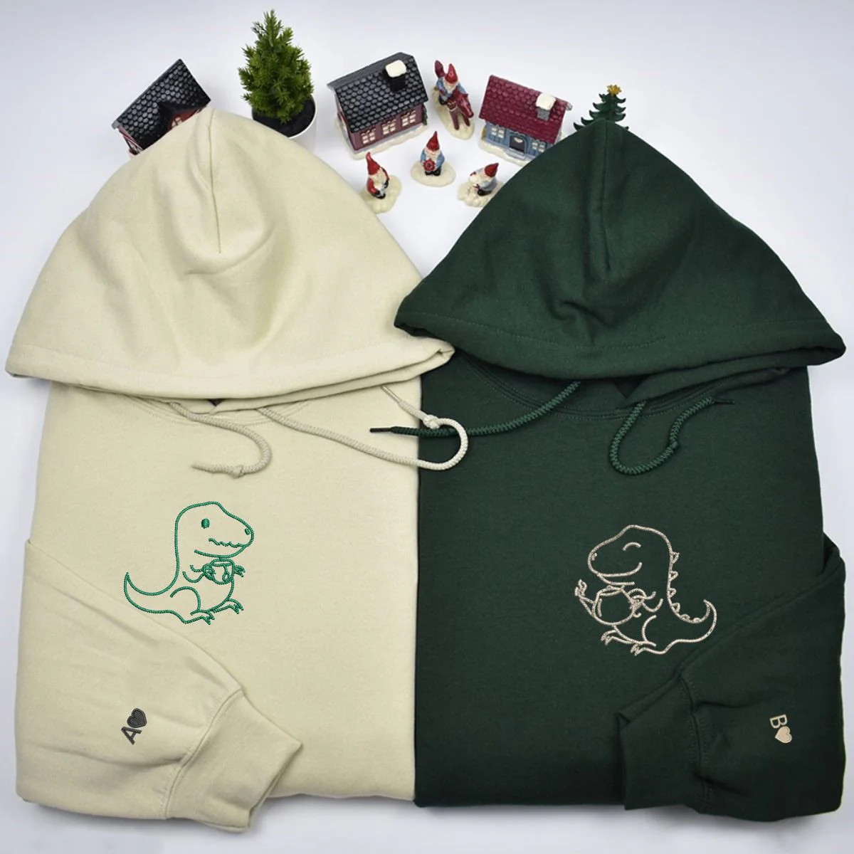 Custom Embroidered Tea Rex Matching Hoodies for Couples - Image 3