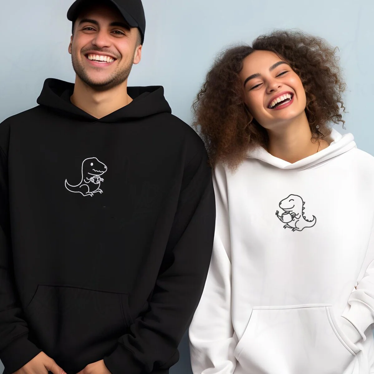 Custom Embroidered Tea Rex Matching Hoodies for Couples - Image 6