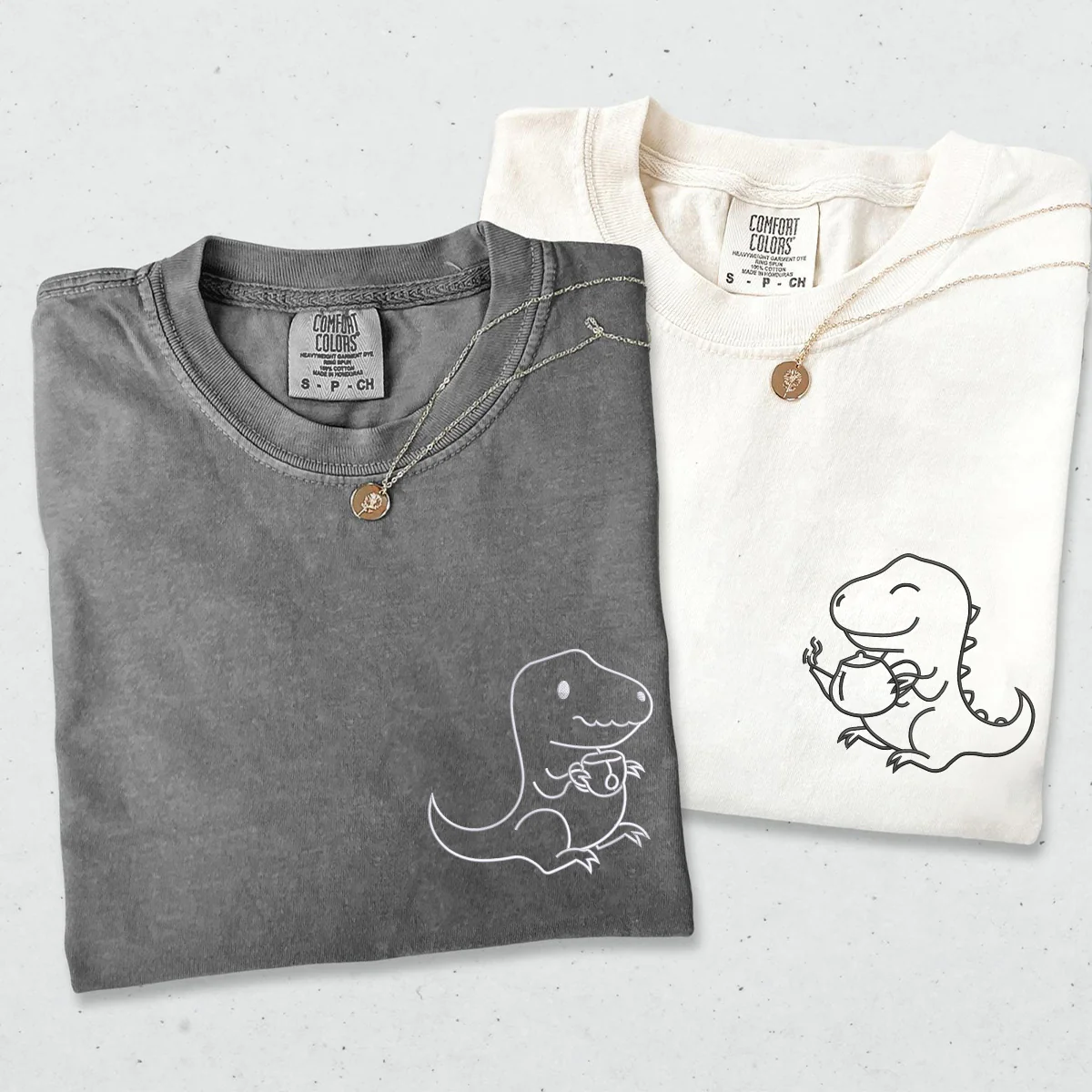 Custom Embroidered Tea Rex Matching T-shirts for Couples - Image 3