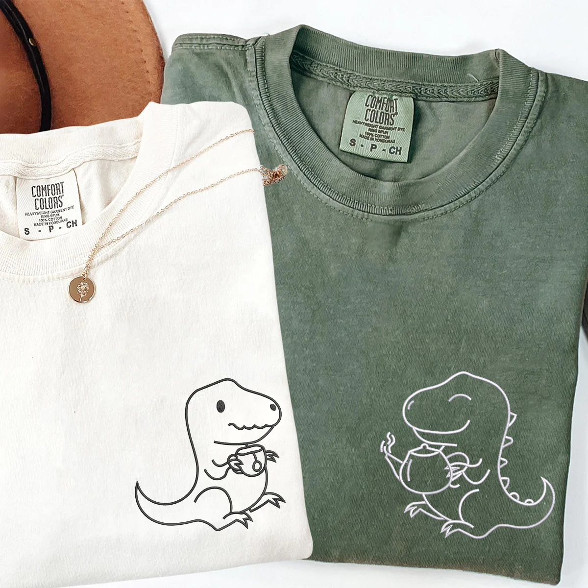Custom Embroidered Tea Rex Matching T-shirts for Couples - Image 4