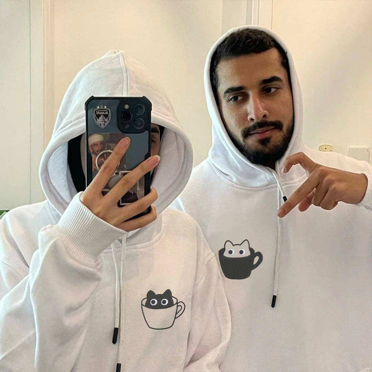 Custom Embroidered Teacup Cat Matching Hoodies for Couples - Image 7