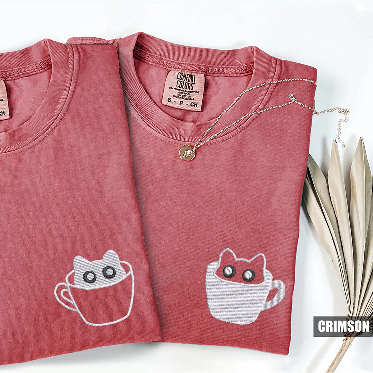 Custom Embroidered Teacup Cat Matching T-shirts for Couples - Image 4