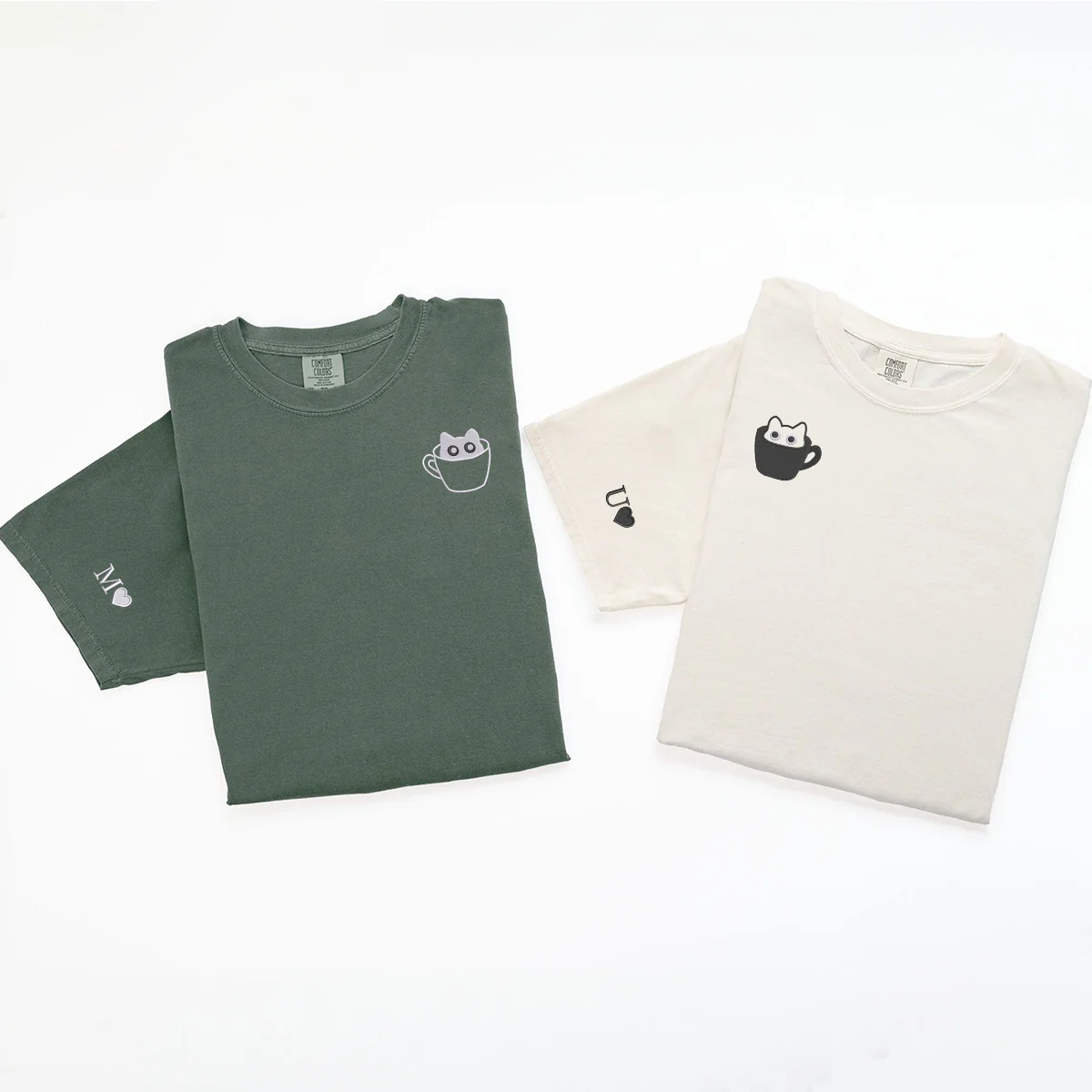 Custom Embroidered Teacup Cat Matching T-shirts for Couples - Image 5