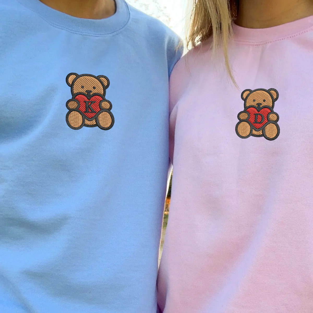 Custom Embroidered Teddy Bear Heart Matching Hoodies for Couples - Image 4