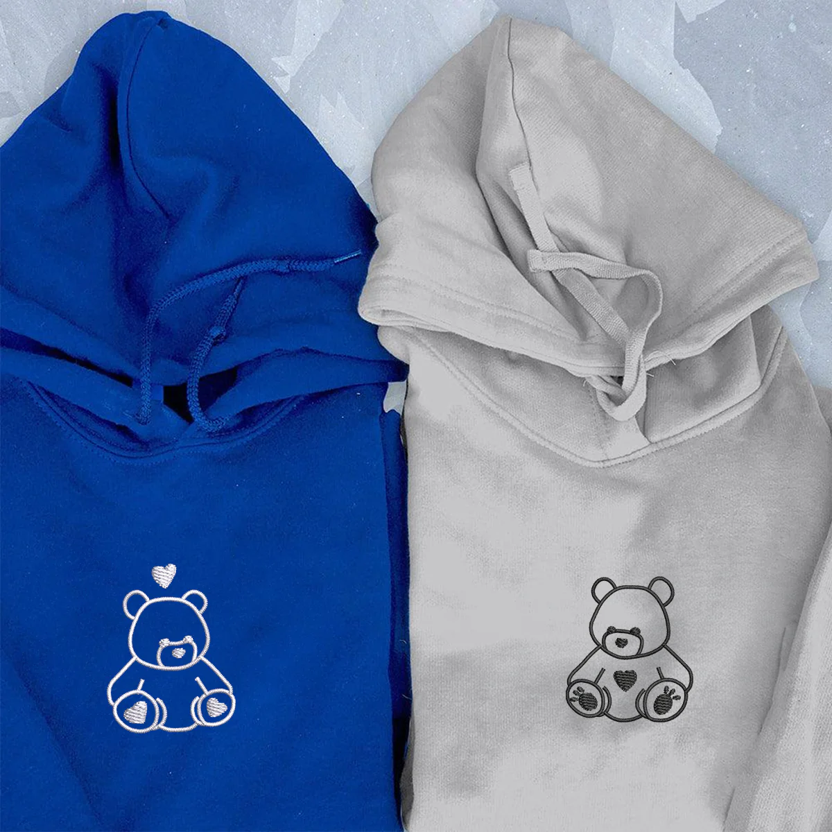 Custom Embroidered Teddy Bear Love Matching Hoodies for Couples - Image 2