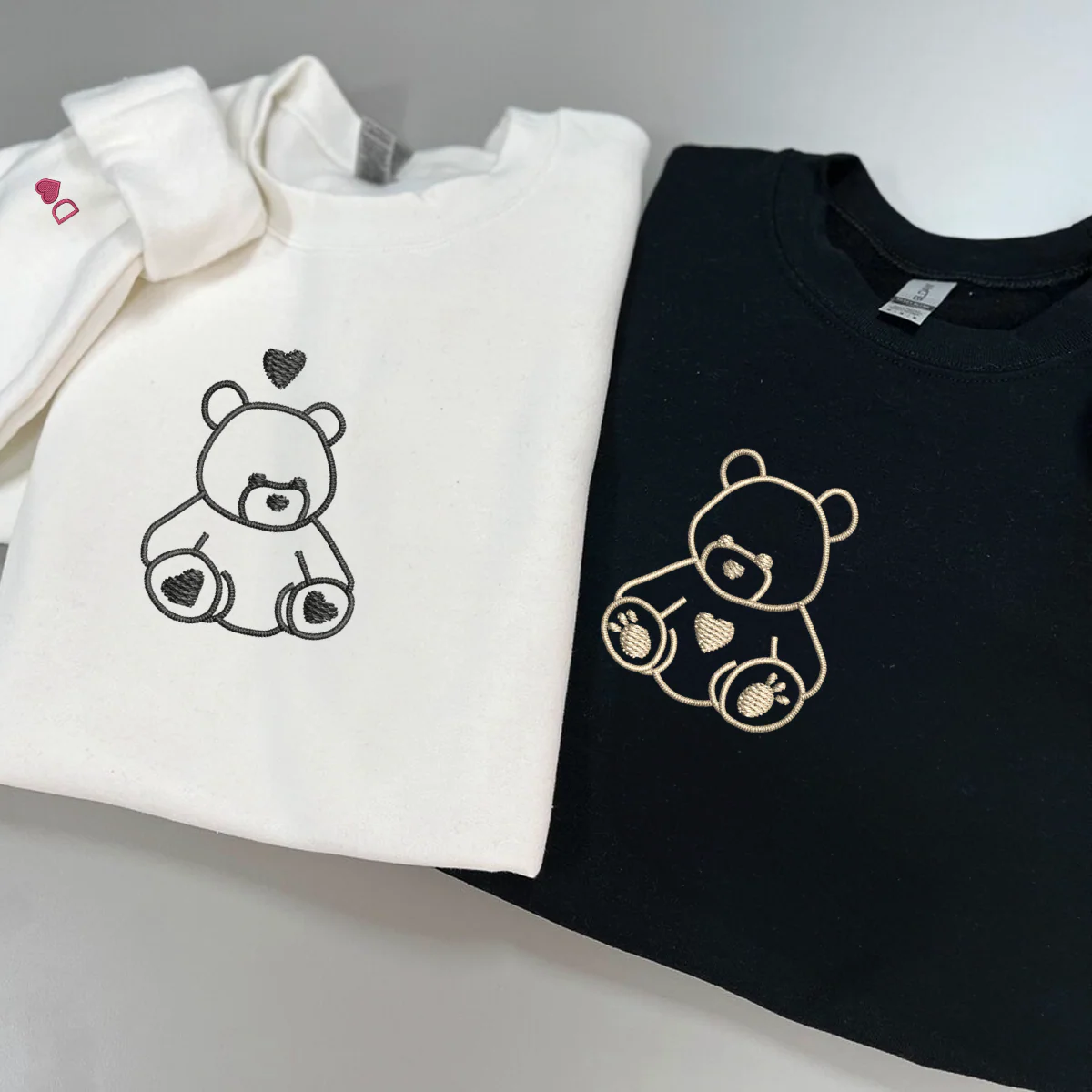 Custom Embroidered Teddy Bear Love Matching Hoodies for Couples - Image 3