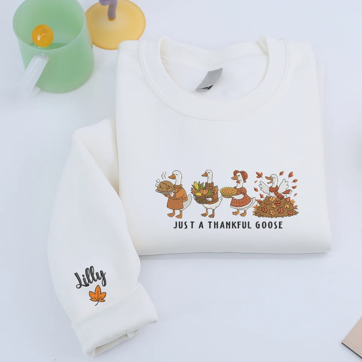 Custom Embroidered Thankful Goose Hoodie | Funny Thanksgiving Sweatshirt – Cozy Fall Turkey Day Gift