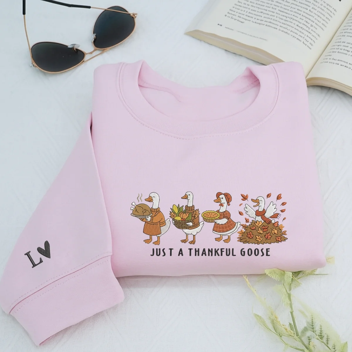Custom Embroidered Thankful Goose Hoodie | Funny Thanksgiving Sweatshirt – Cozy Fall Turkey Day Gift - Image 2