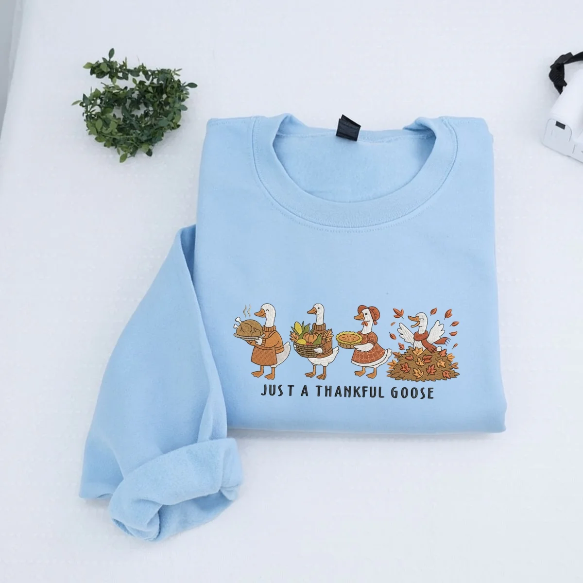 Custom Embroidered Thankful Goose Hoodie | Funny Thanksgiving Sweatshirt – Cozy Fall Turkey Day Gift - Image 3
