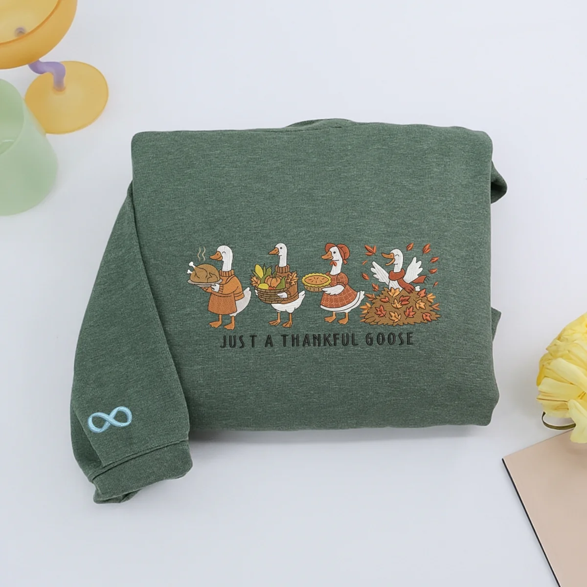 Custom Embroidered Thankful Goose Hoodie | Funny Thanksgiving Sweatshirt – Cozy Fall Turkey Day Gift - Image 4