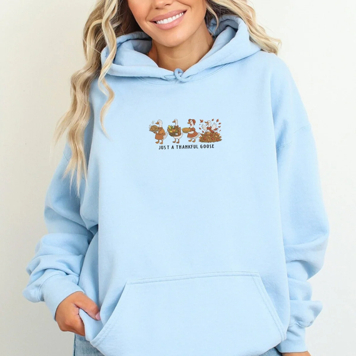 Custom Embroidered Thankful Goose Hoodie | Funny Thanksgiving Sweatshirt – Cozy Fall Turkey Day Gift - Image 6