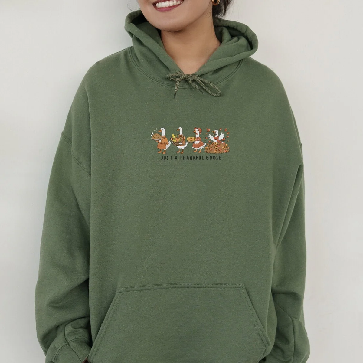 Custom Embroidered Thankful Goose Hoodie | Funny Thanksgiving Sweatshirt – Cozy Fall Turkey Day Gift - Image 7