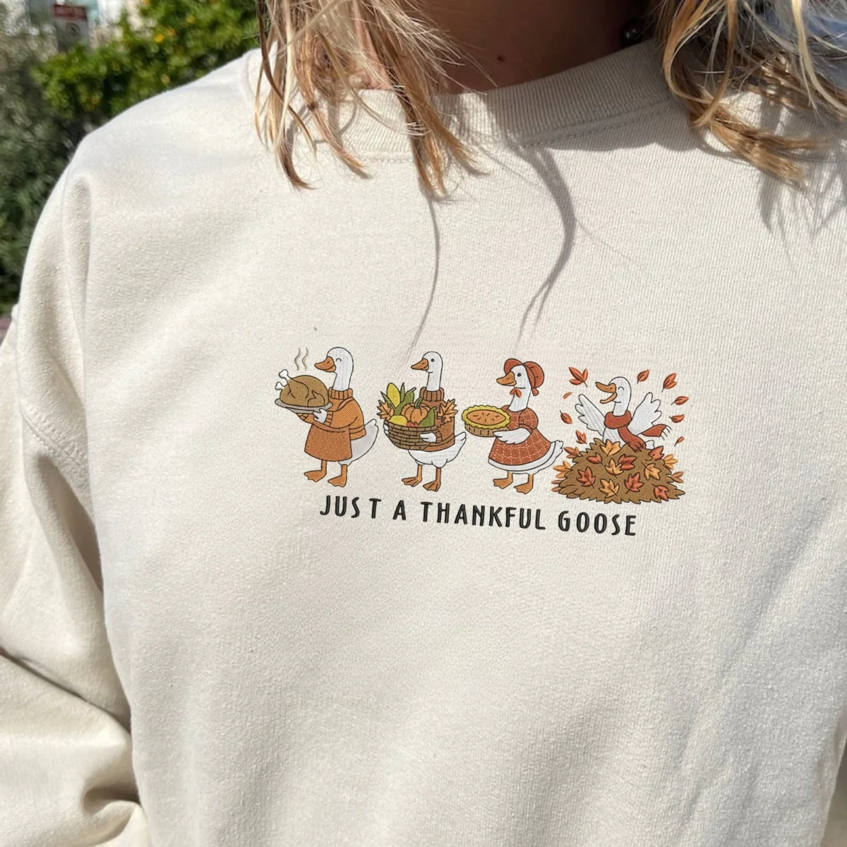 Custom Embroidered Thankful Goose Hoodie | Funny Thanksgiving Sweatshirt – Cozy Fall Turkey Day Gift - Image 8