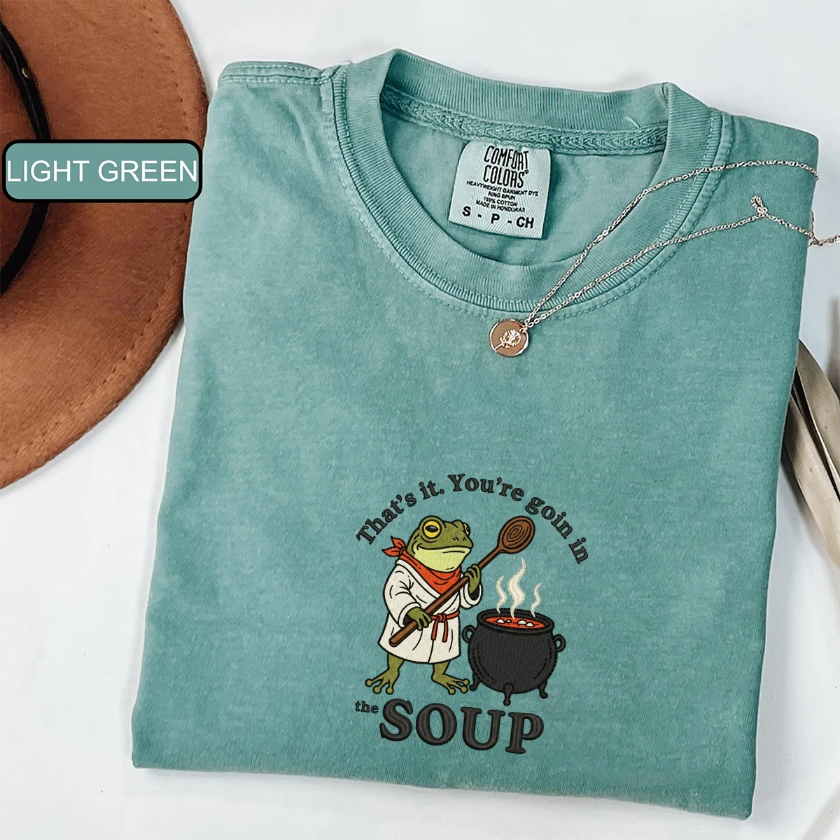 Custom Embroidered That’s It, You’re Going in the Soup Frog T-Shirt | Funny Meme Tee - Image 4