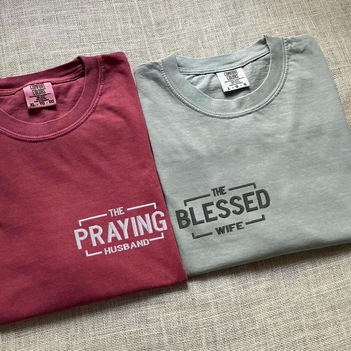 Custom Embroidered The Praying Husband Match Matching T-shirts for Couples - Image 4
