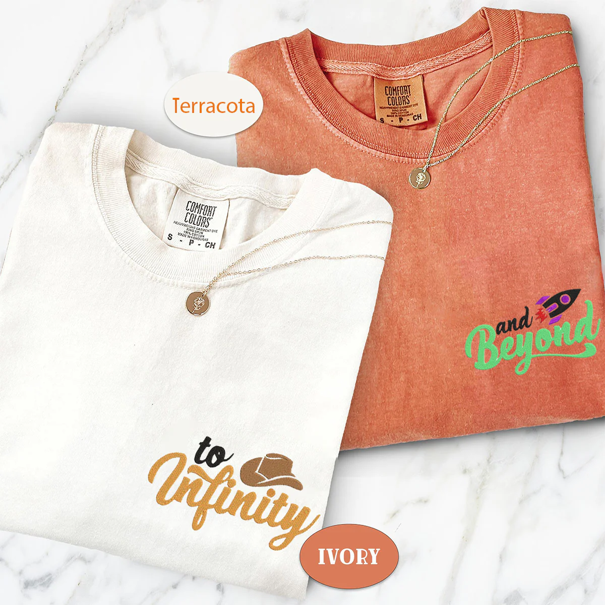 Custom Embroidered To Infinity And Beyond Matching T-shirts for Couples - Image 3