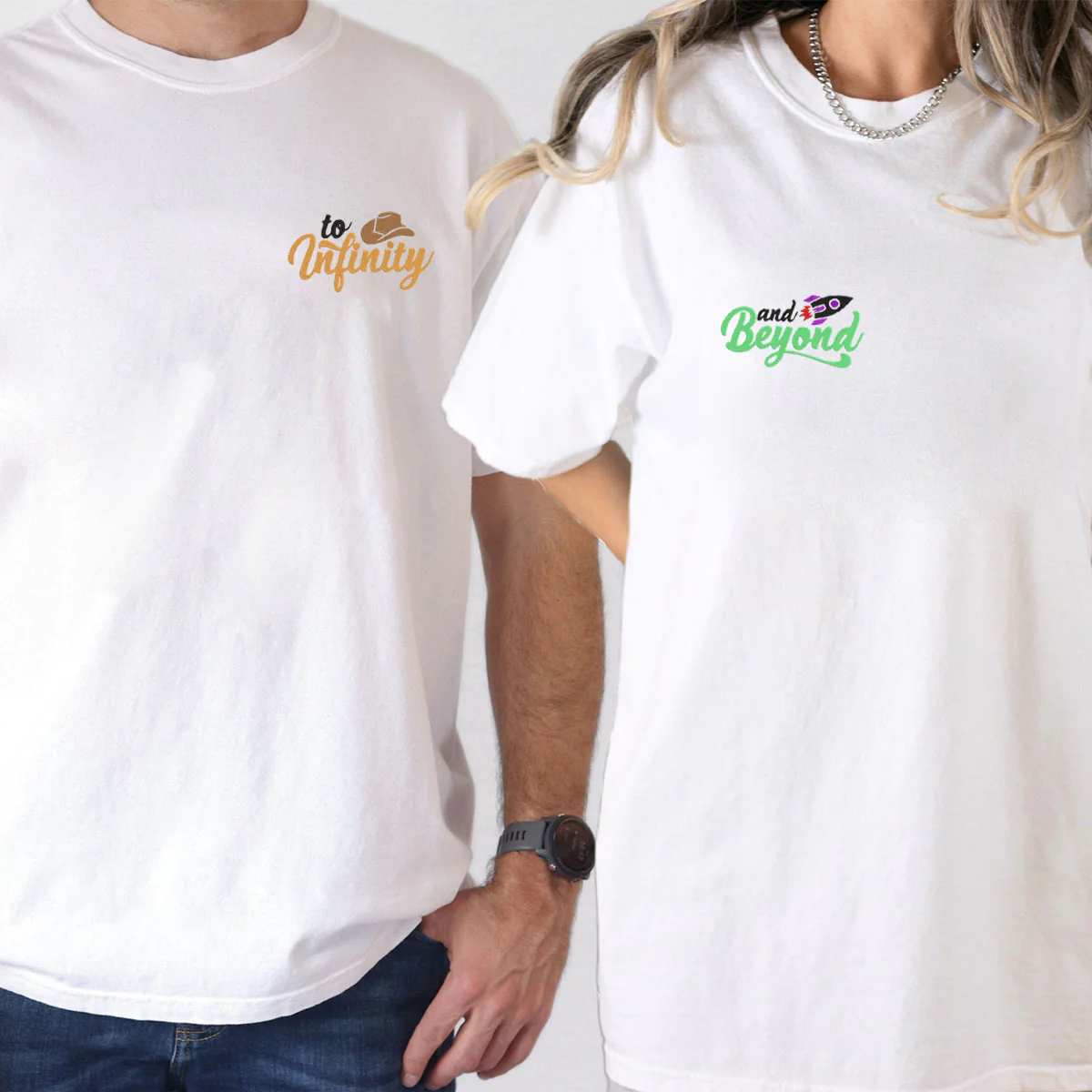 Custom Embroidered To Infinity And Beyond Matching T-shirts for Couples - Image 7
