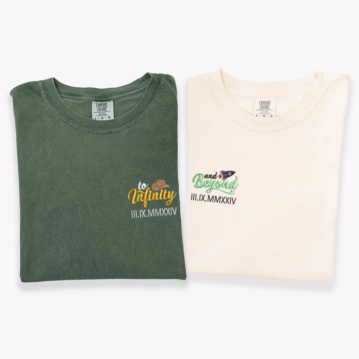 Custom Embroidered To Infinity And Beyond Roman Numeral Matching T-shirts for Couples - Image 4