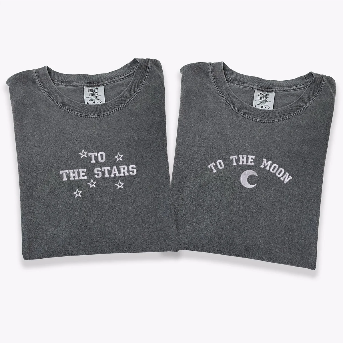 Custom Embroidered To The Moon & Stars Matching T-shirts for Couples - Image 2