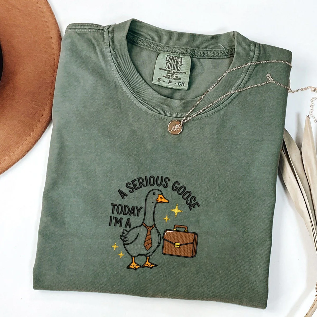 Custom Embroidered Today I’m a Serious Goose T-Shirt | Funny Goose Meme Tee – Cute Gift for Goose Lovers - Image 5