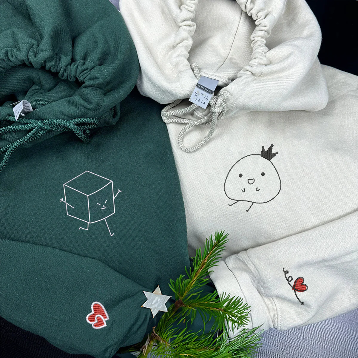 Custom Embroidered Tofu and Potato Matching Hoodies for Couples - Image 3