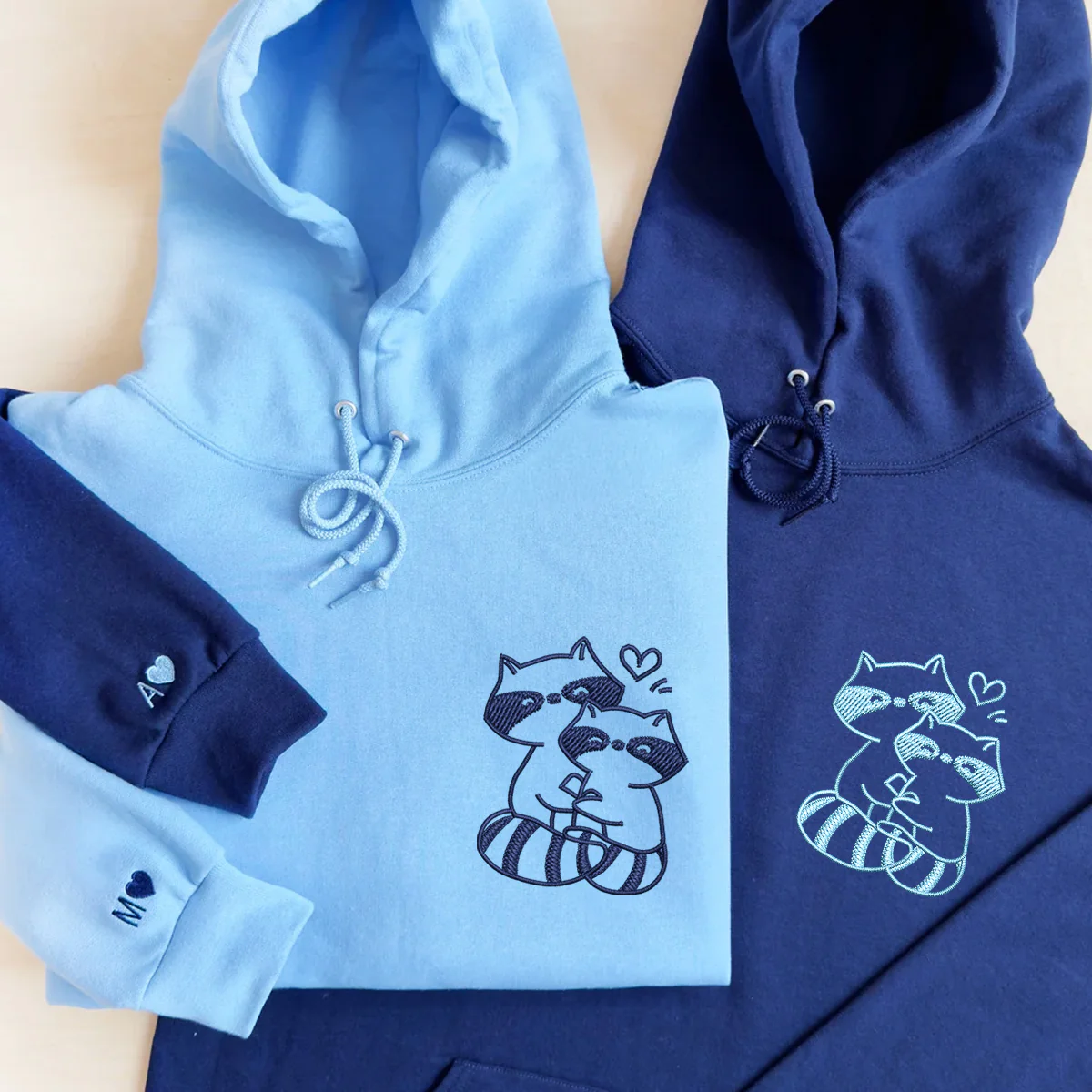 Custom Embroidered Trash Pandas Love Matching Hoodies for Couples - Image 3