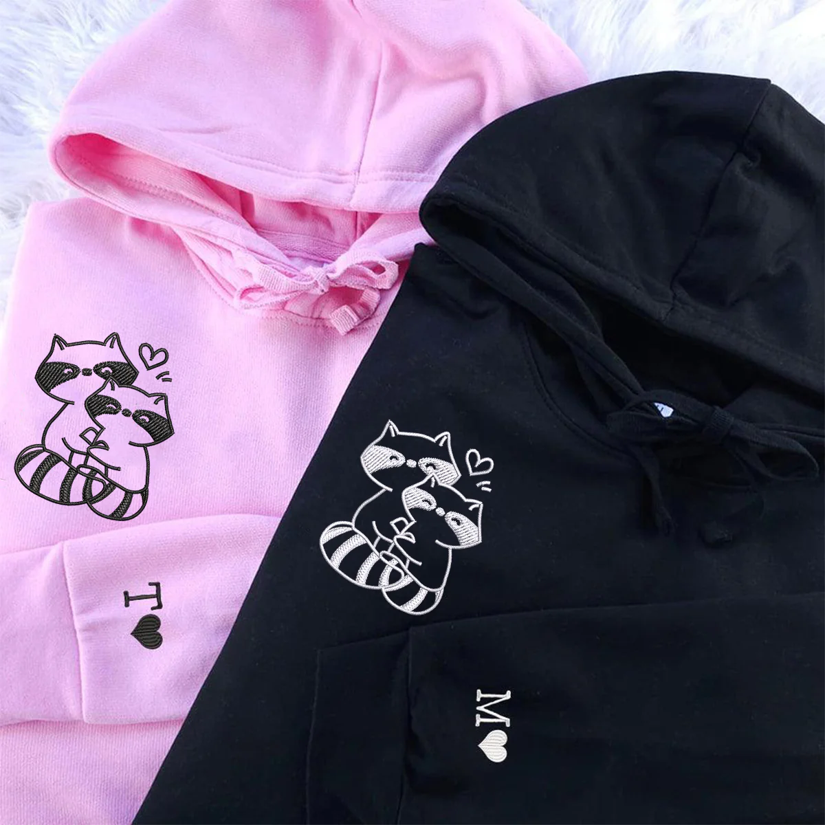 Custom Embroidered Trash Pandas Love Matching Hoodies for Couples - Image 4