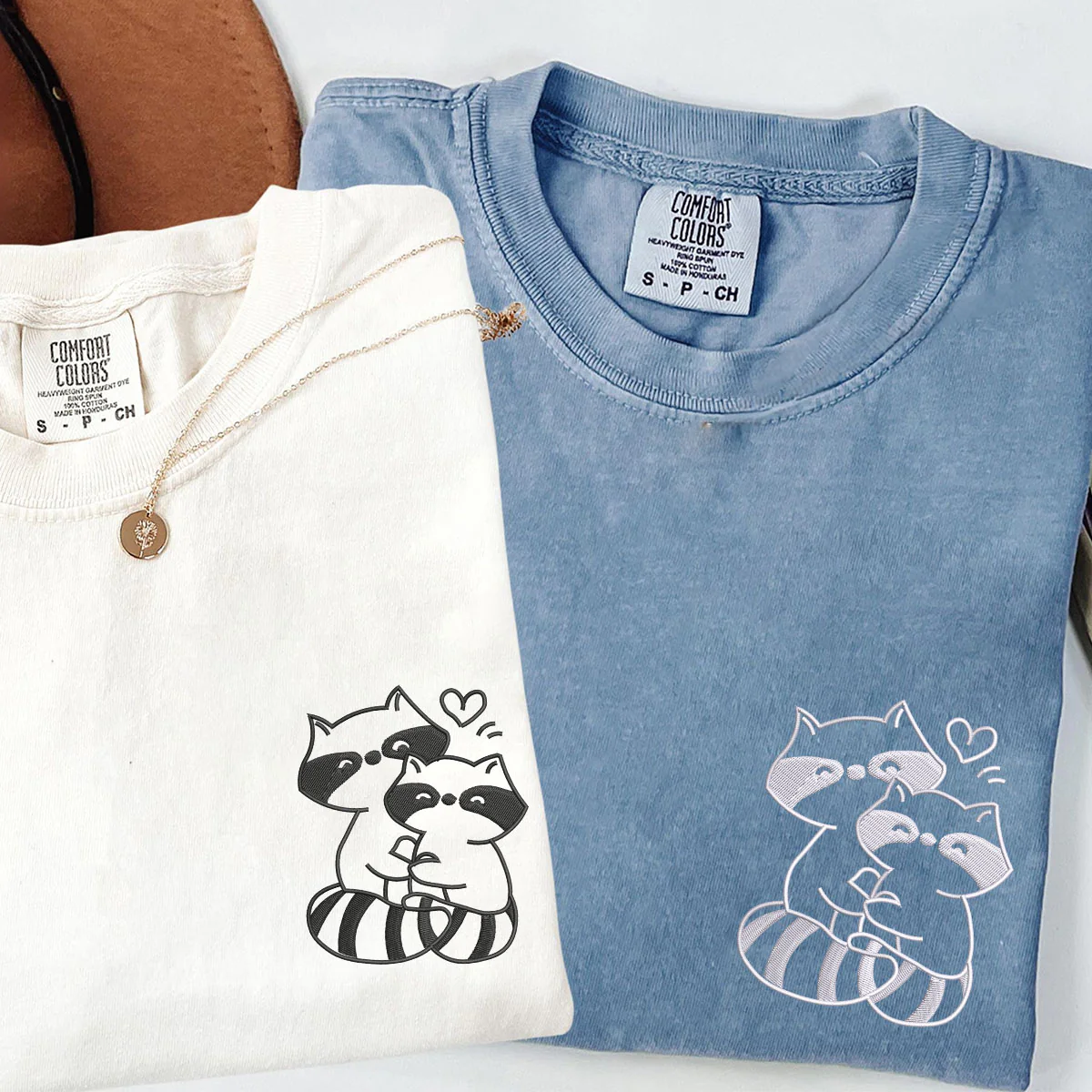 Custom Embroidered Trash Pandas Love Matching T-shirts for Couples