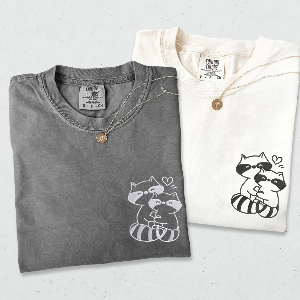 Custom Embroidered Trash Pandas Love Matching T-shirts for Couples - Image 2