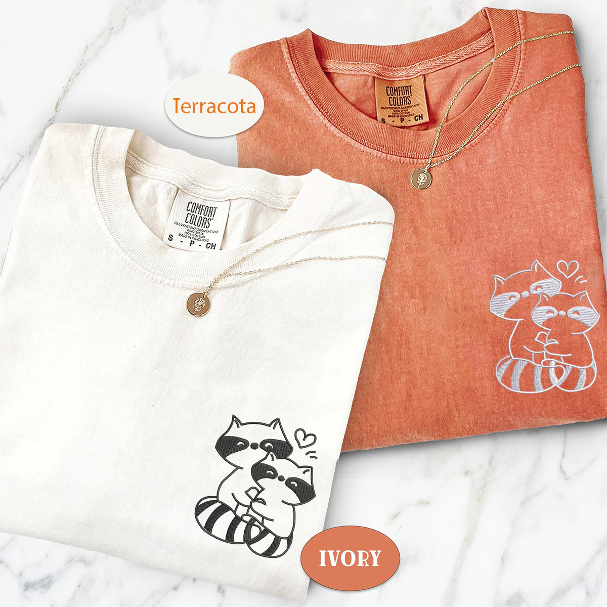 Custom Embroidered Trash Pandas Love Matching T-shirts for Couples - Image 3