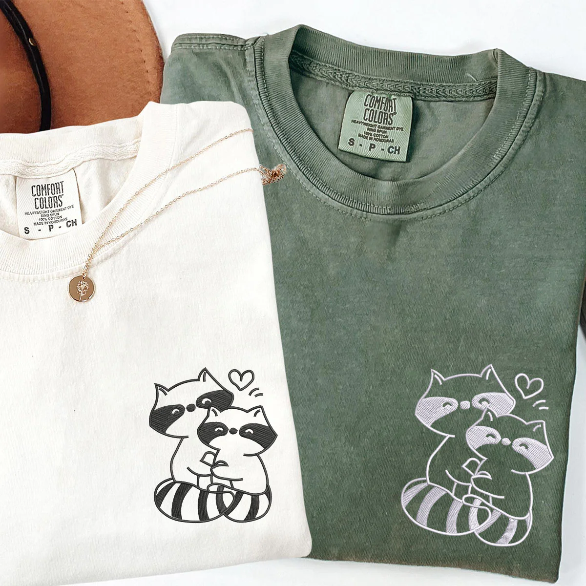 Custom Embroidered Trash Pandas Love Matching T-shirts for Couples - Image 4