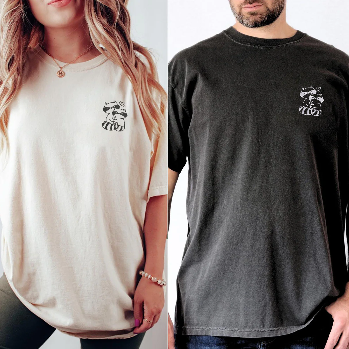 Custom Embroidered Trash Pandas Love Matching T-shirts for Couples - Image 6