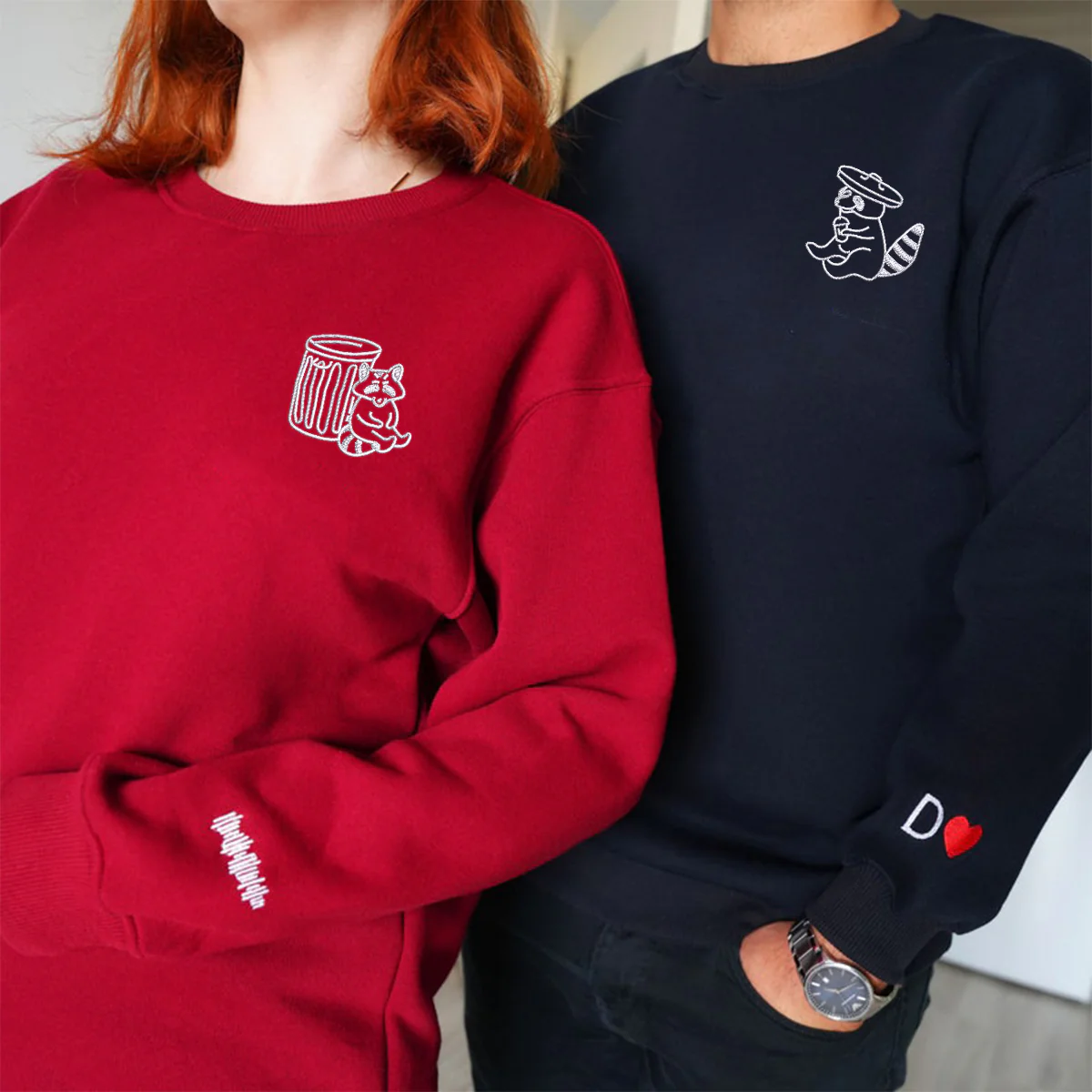 Custom Embroidered Trash Pandas Matching Hoodies for Couples - Image 7