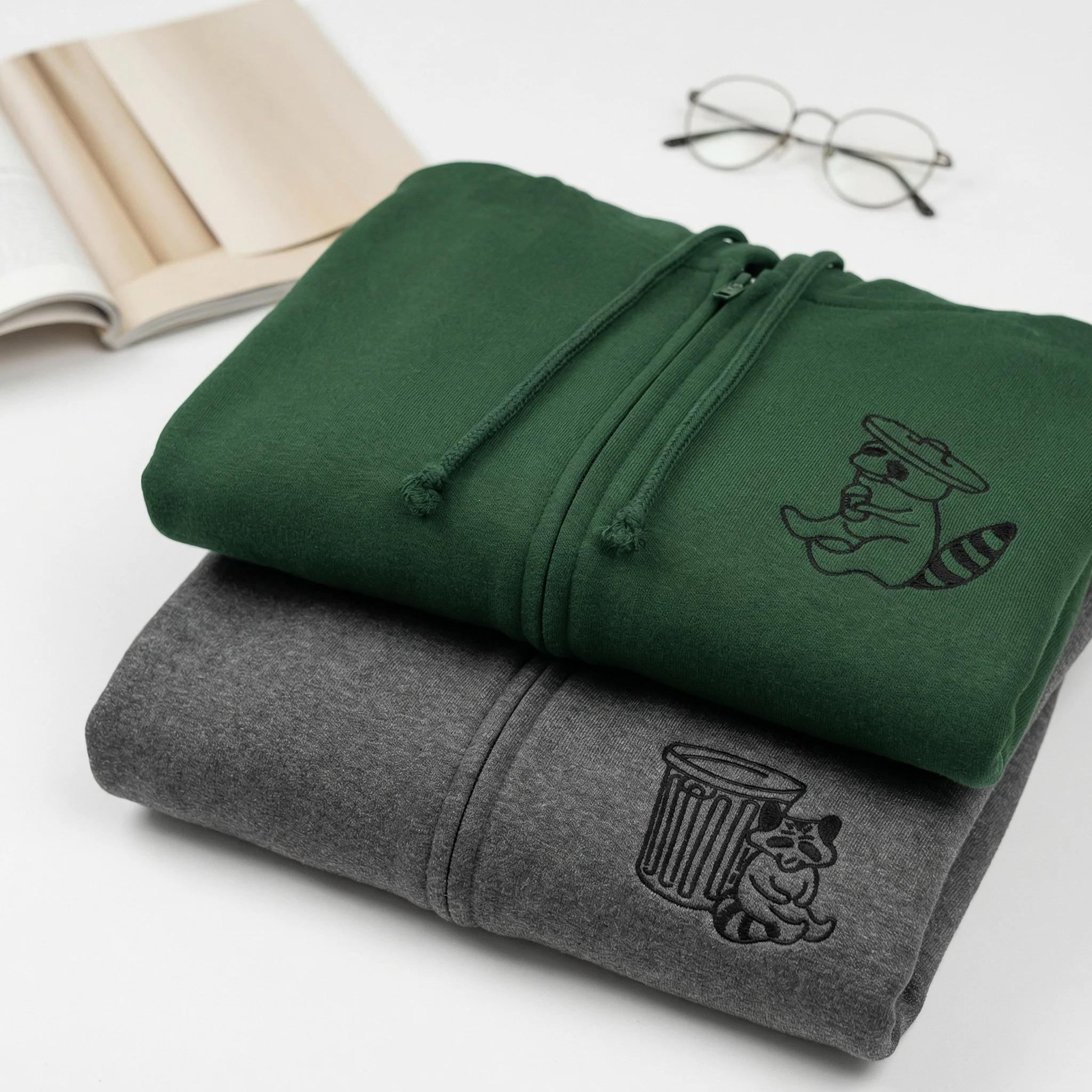 Custom Embroidered Trash Pandas Matching Quarter Zip Sweatshirts & Full-Zip Hoodie for Couples - Image 2