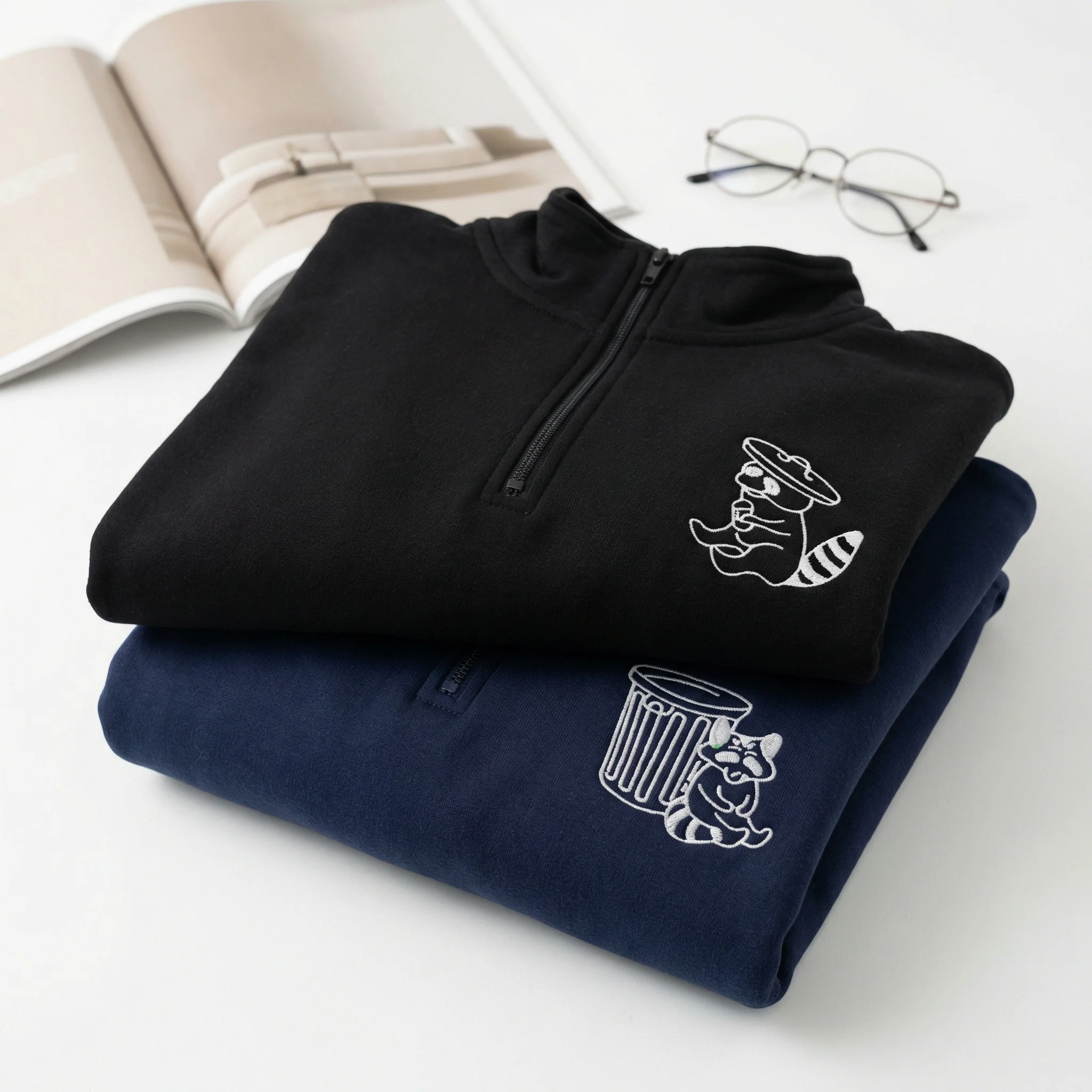Custom Embroidered Trash Pandas Matching Quarter Zip Sweatshirts & Full-Zip Hoodie for Couples - Image 3