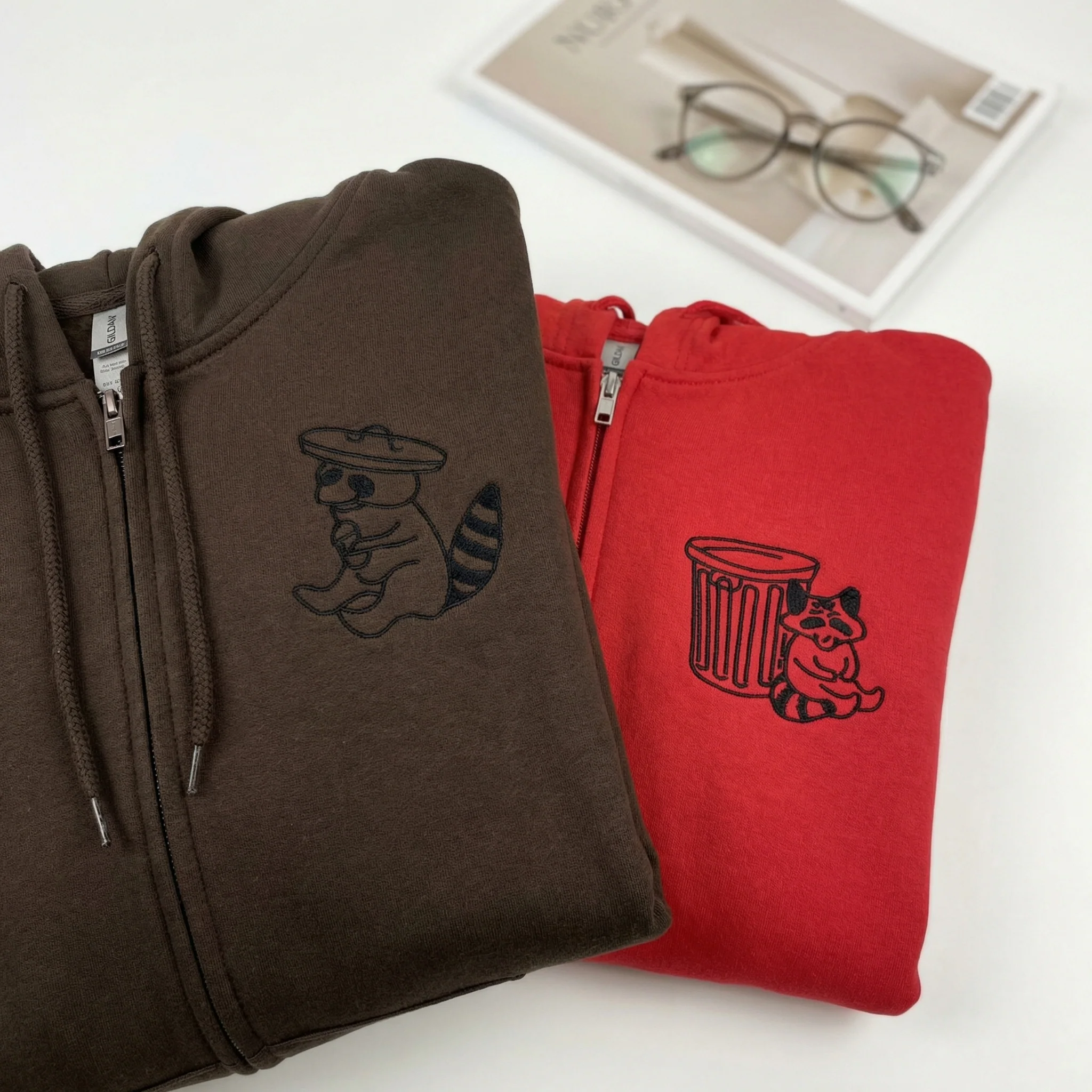 Custom Embroidered Trash Pandas Matching Quarter Zip Sweatshirts & Full-Zip Hoodie for Couples - Image 5