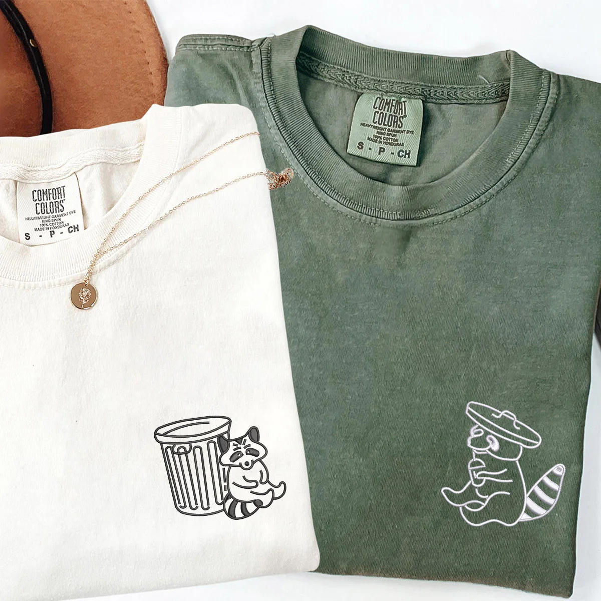 Custom Embroidered Trash Pandas Matching T-shirts for Couples