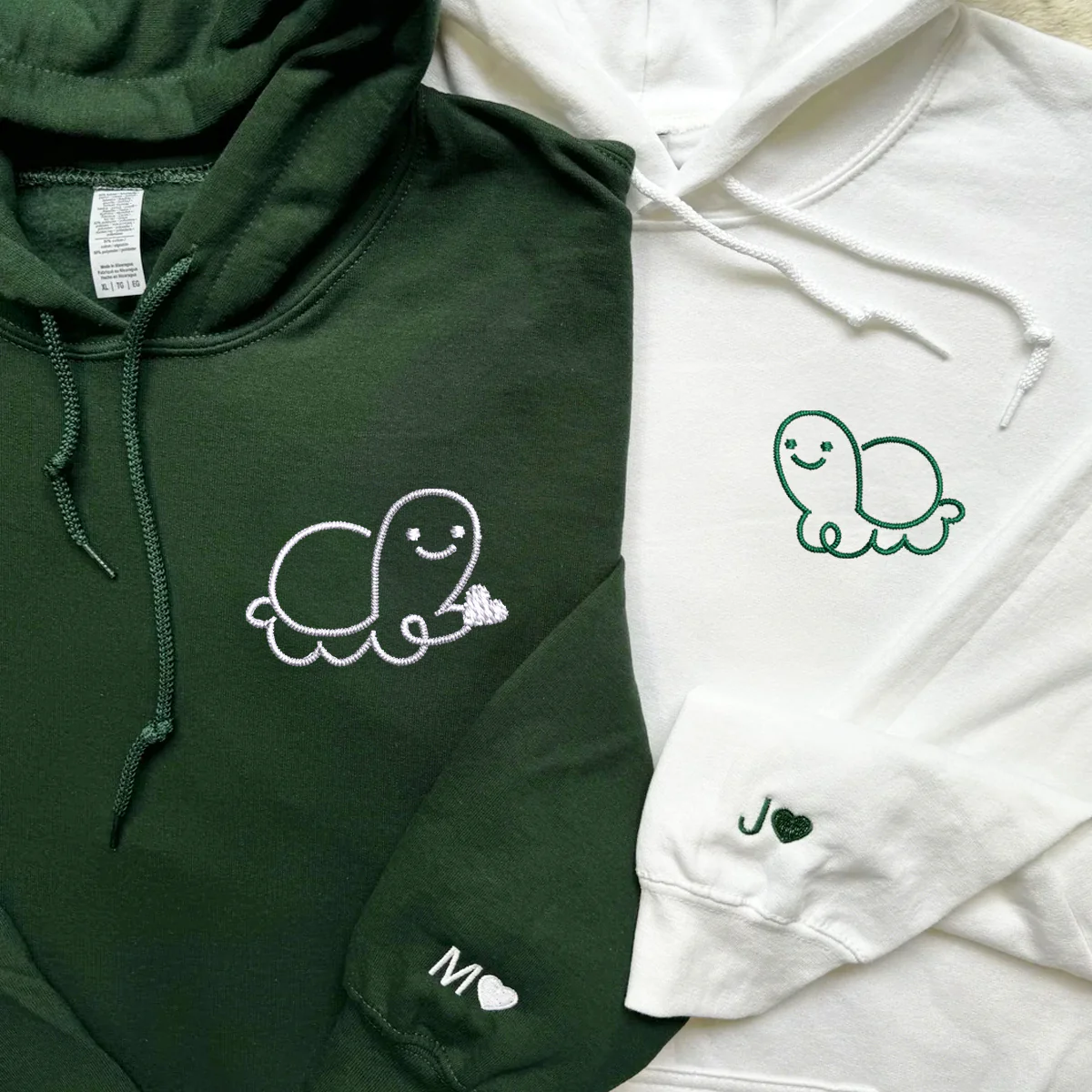 Custom Embroidered Turtle Love Matching Hoodies for Couples - Image 2