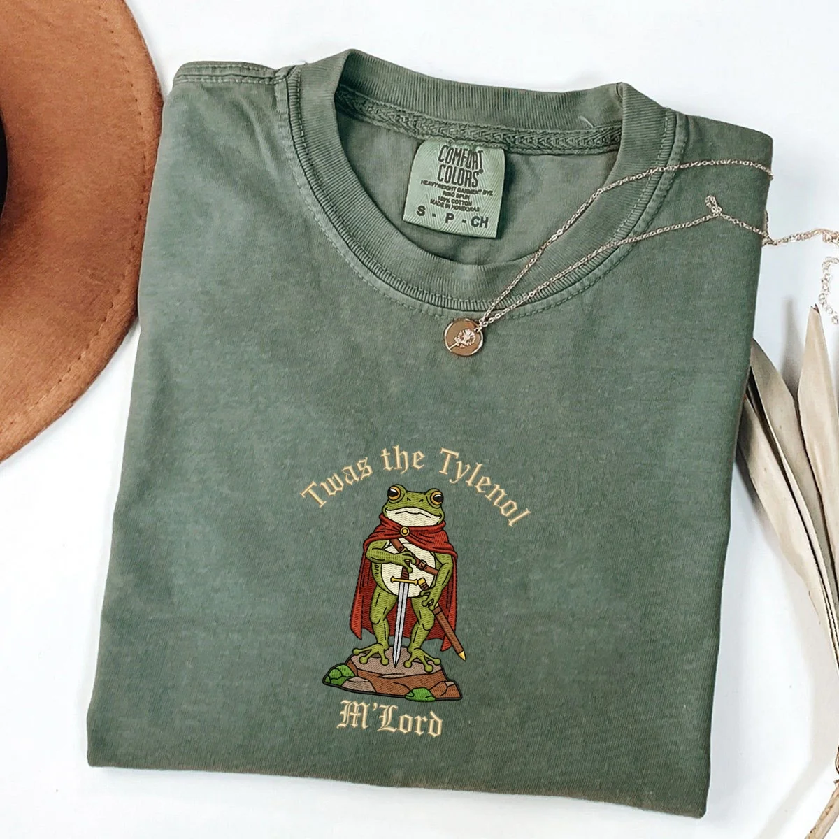 Custom Embroidered Twas the Tylenol, M’lord T-Shirt | Funny Frog Meme Tee - Image 2