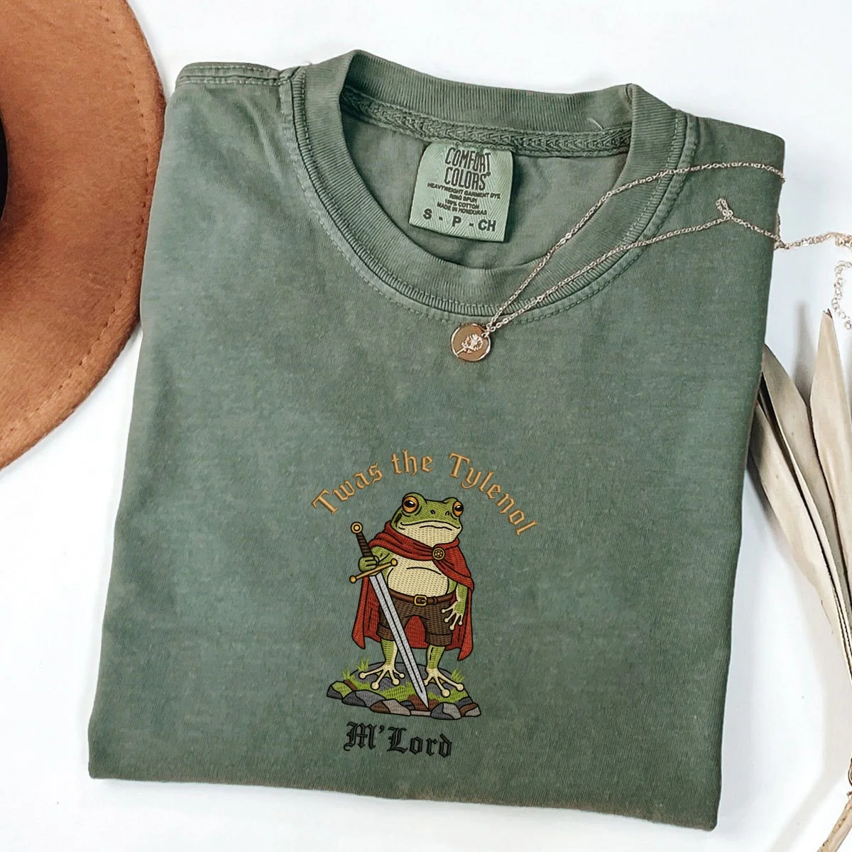 Custom Embroidered Twas the Tylenol, M’lord T-Shirt | Funny Frog Meme Tee – Ironic Liberal Humor Gift - Image 5