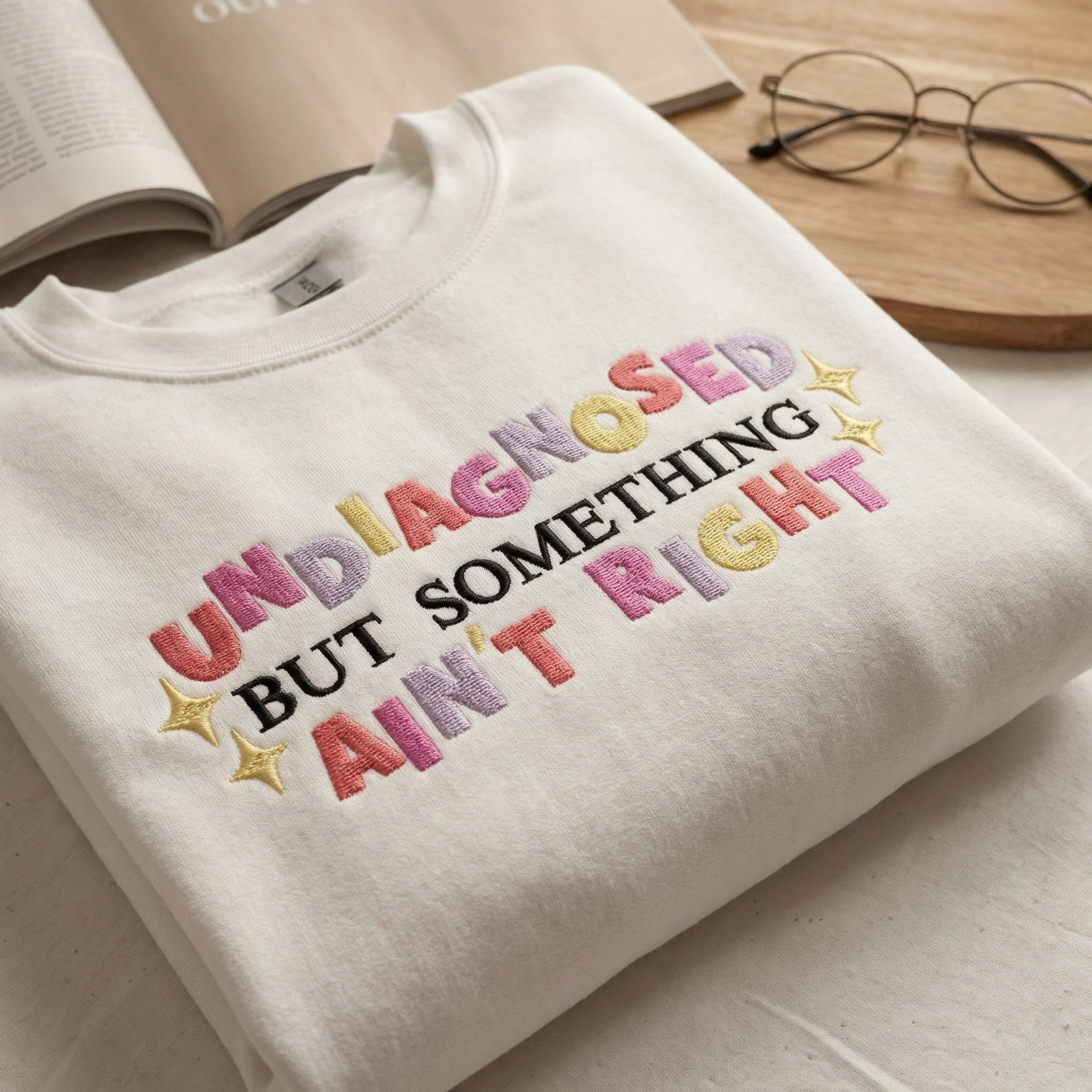 Custom Embroidered Undiagnosed But Something Ain’t Right Hoodie - Image 3