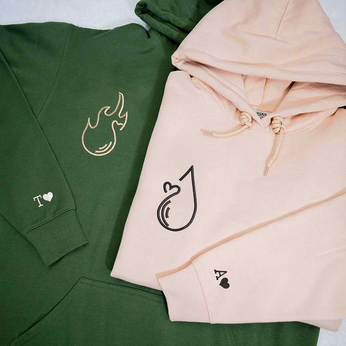 Custom Embroidered Water and Fire Matching Hoodies for Couples - Image 4